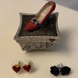 Chico's Silver Trinket Box with Earrings